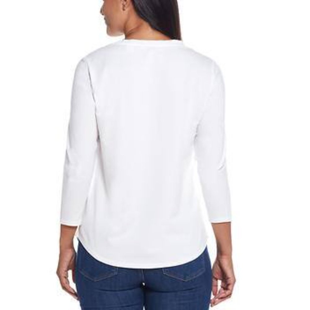 Weatherproof Vintage Women's 3/4 Sleeve V Neck T-shirt White Top