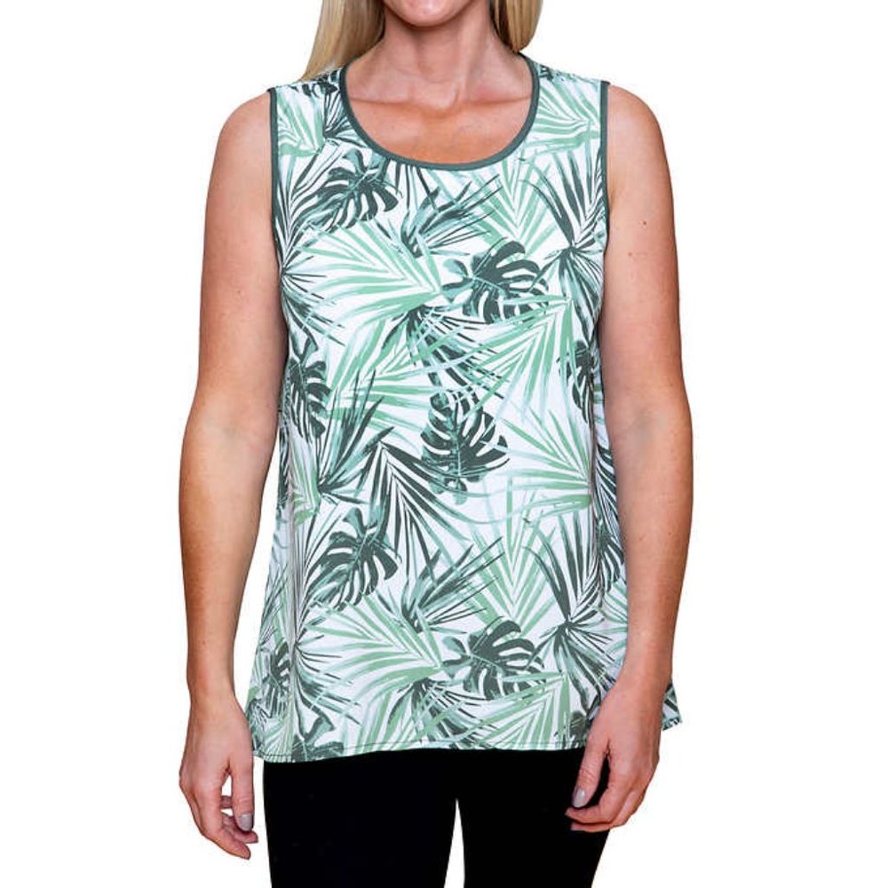 Mario Serrani Women’s High Low Tank | White Green Floral Flowy Tank Top