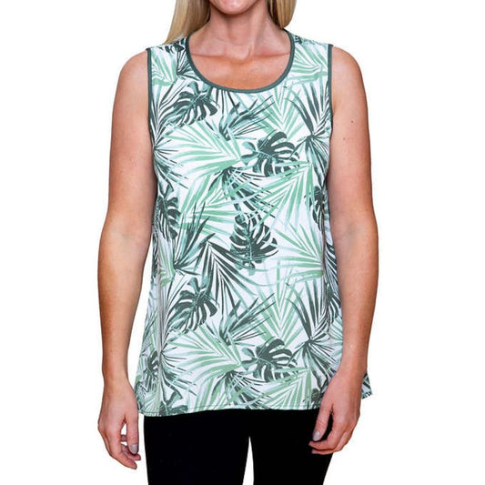 Mario Serrani Women’s High Low Tank | White Green Floral Flowy Tank Top