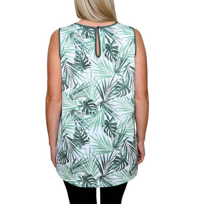 Mario Serrani Women’s High Low Tank | White Green Floral Flowy Tank Top