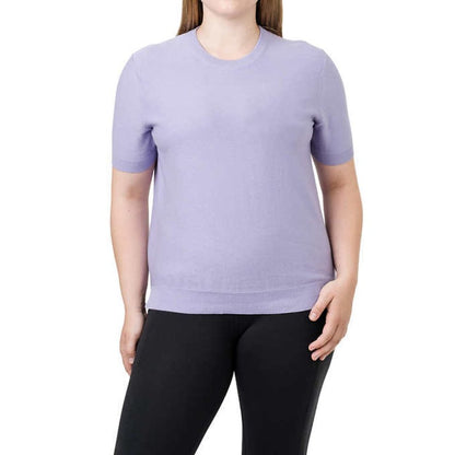 Kersh Women's Ottoman Short Sleeve Silk and Cotton Sweater, Knit Top Purple