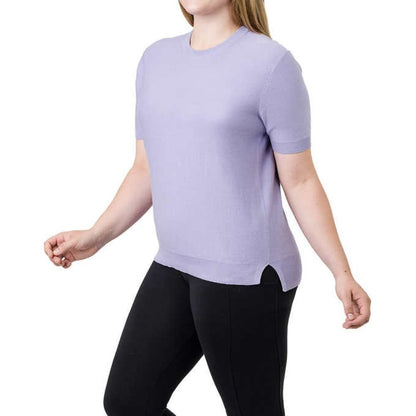 Kersh Women's Ottoman Short Sleeve Silk and Cotton Sweater, Knit Top Purple