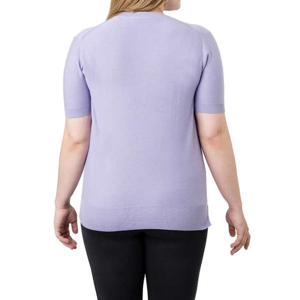 Kersh Women's Ottoman Short Sleeve Silk and Cotton Sweater, Knit Top Purple