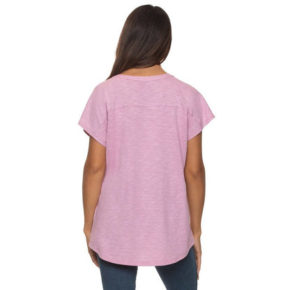 BlackBow Women’s Slub Knit Jersey Henley Neck T-shirt, | Pink