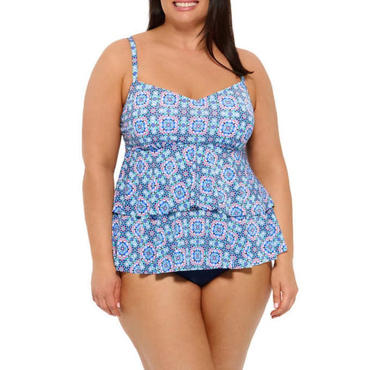 Christina 2 Piece Swimsuit Tiered Tankini and Bottoms | Blue , Size  Xlarge