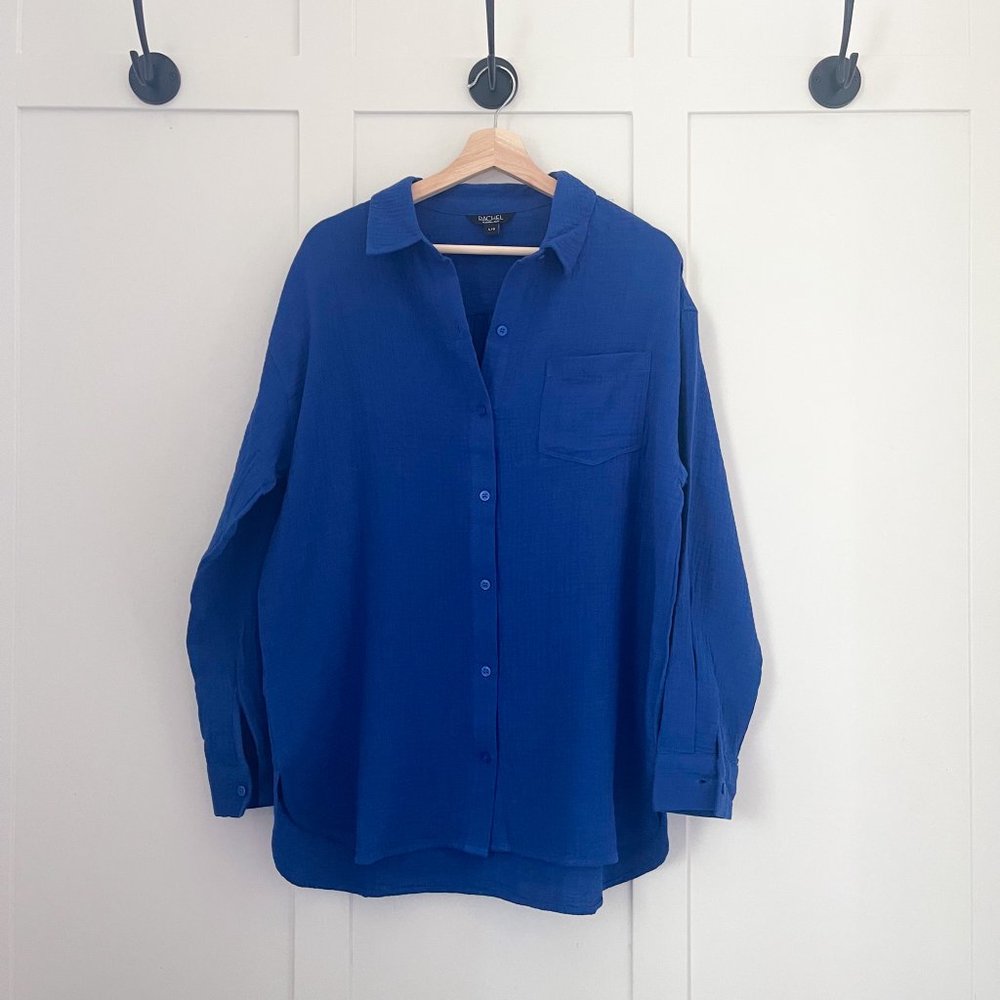 Rachel Rachel Roy Women’s Gauze Blouse | Blue Button-up Long Sleeve Shirt