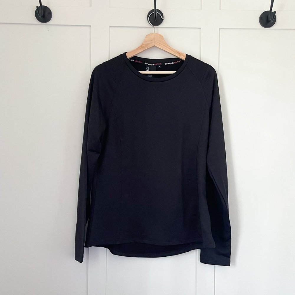 Spyder Brushed Crewneck Fleece Lined Top with Thumb Holes | Black Active Top