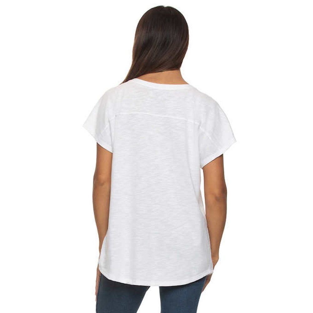 BlackBow Women’s Slub Knit Jersey Henley Neck T-shirt, | White Top