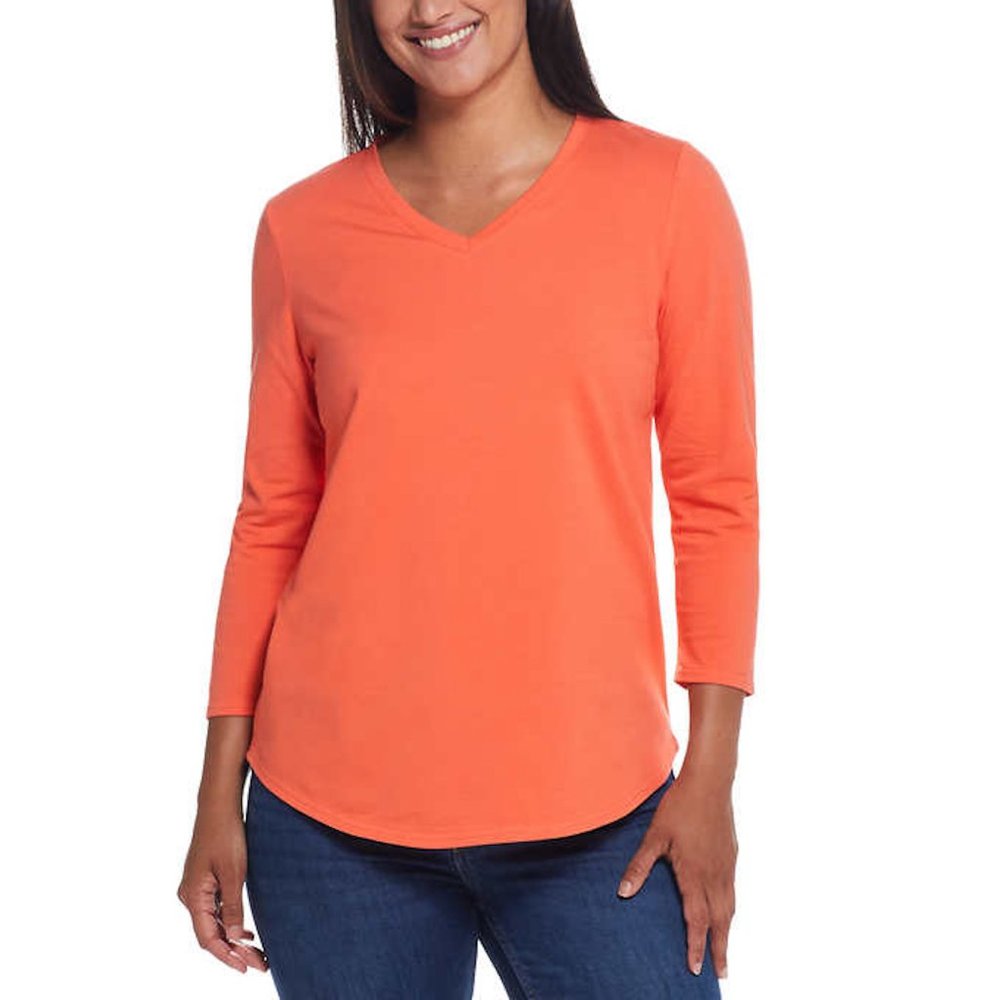 Weatherproof Vintage Women's 3/4 Sleeve V Neck T-shirt | Orange