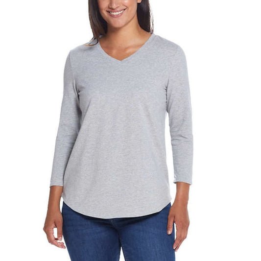 Weatherproof Vintage Women's 3/4 Sleeve V Neck T-shirt | Grey