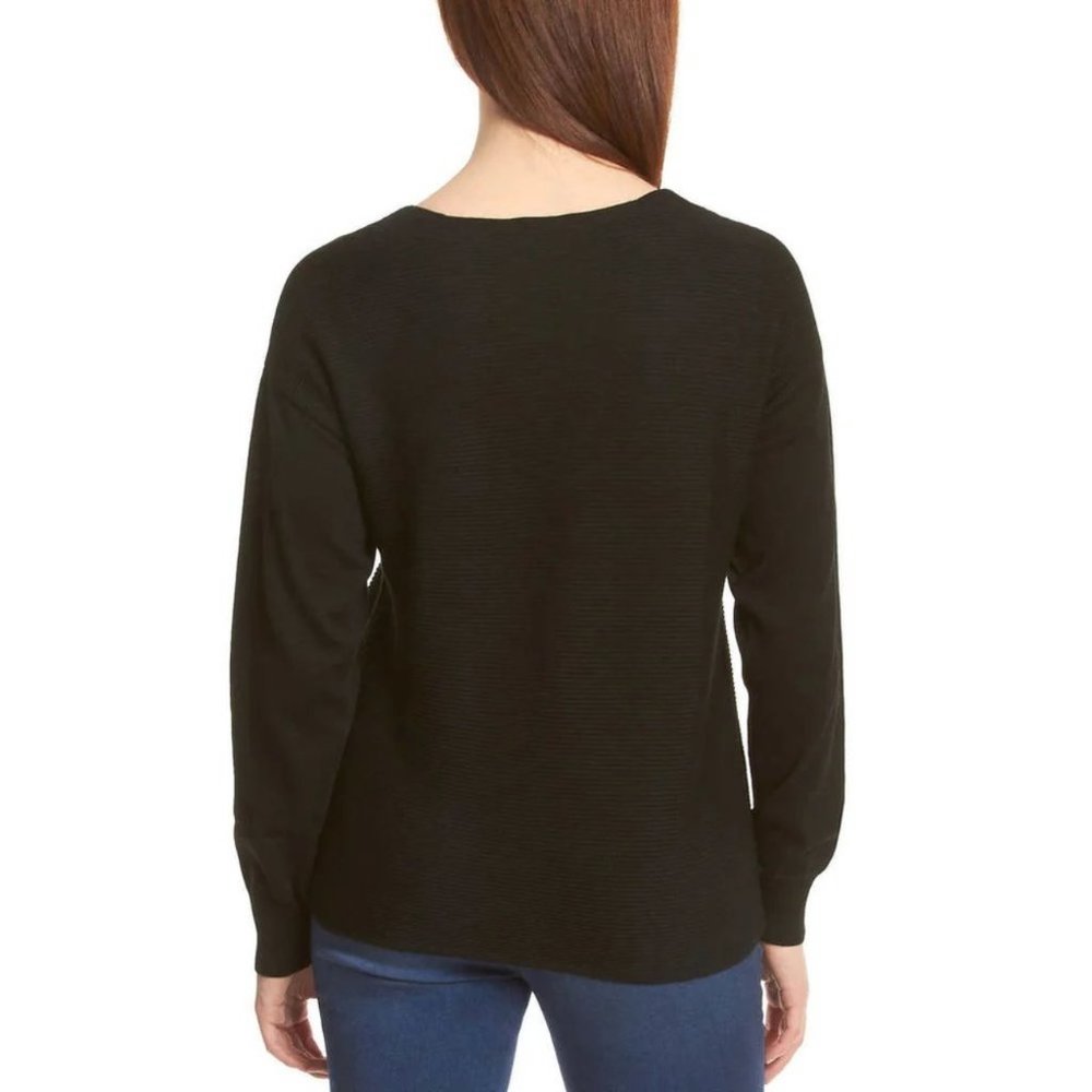 Ella Moss Women’s V-neck Ribbed Sweater | Black Knit Sweater Long Sleeves