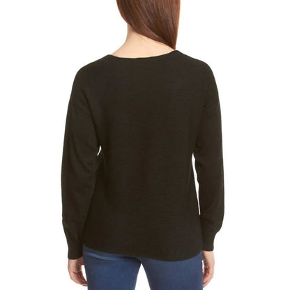 Ella Moss Women’s V-neck Ribbed Sweater | Black Knit Sweater Long Sleeves