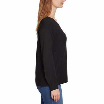 Ella Moss Women’s V-neck Ribbed Sweater | Black Knit Sweater Long Sleeves