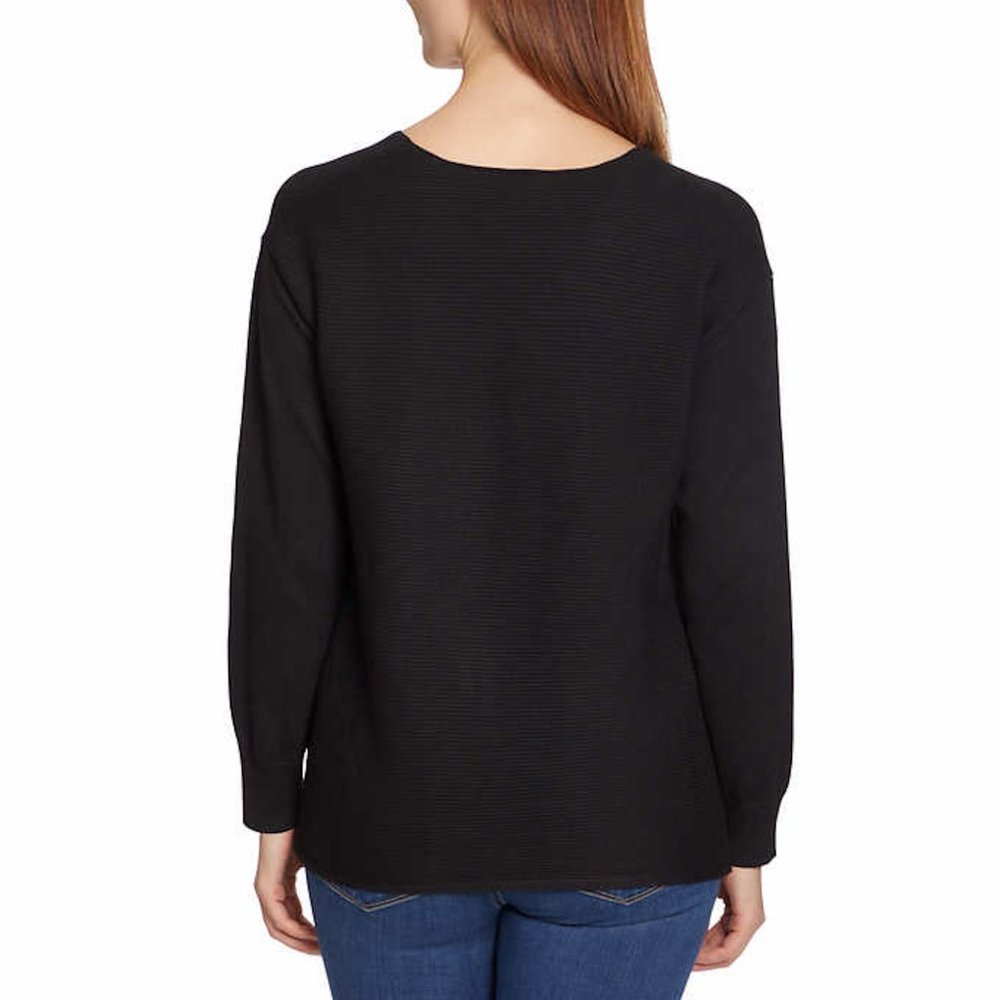 Ella Moss Women’s V-neck Ribbed Sweater | Black Knit Sweater Long Sleeves