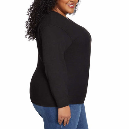 Ella Moss Women’s V-neck Ribbed Sweater | Black Knit Sweater Long Sleeves