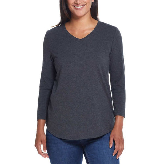 Ellen Tracy Women’s T-shirt, Long Sleeve, Classic Tee, Red Scoop Neck Top