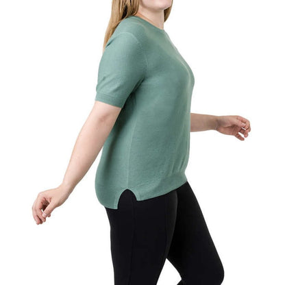 Kersh Women's Ottoman Short Sleeve Silk and Cotton Sweater, Knit Top Green