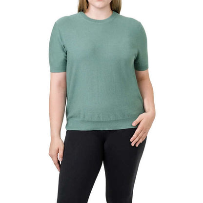 Kersh Women's Ottoman Short Sleeve Silk and Cotton Sweater, Knit Top Green