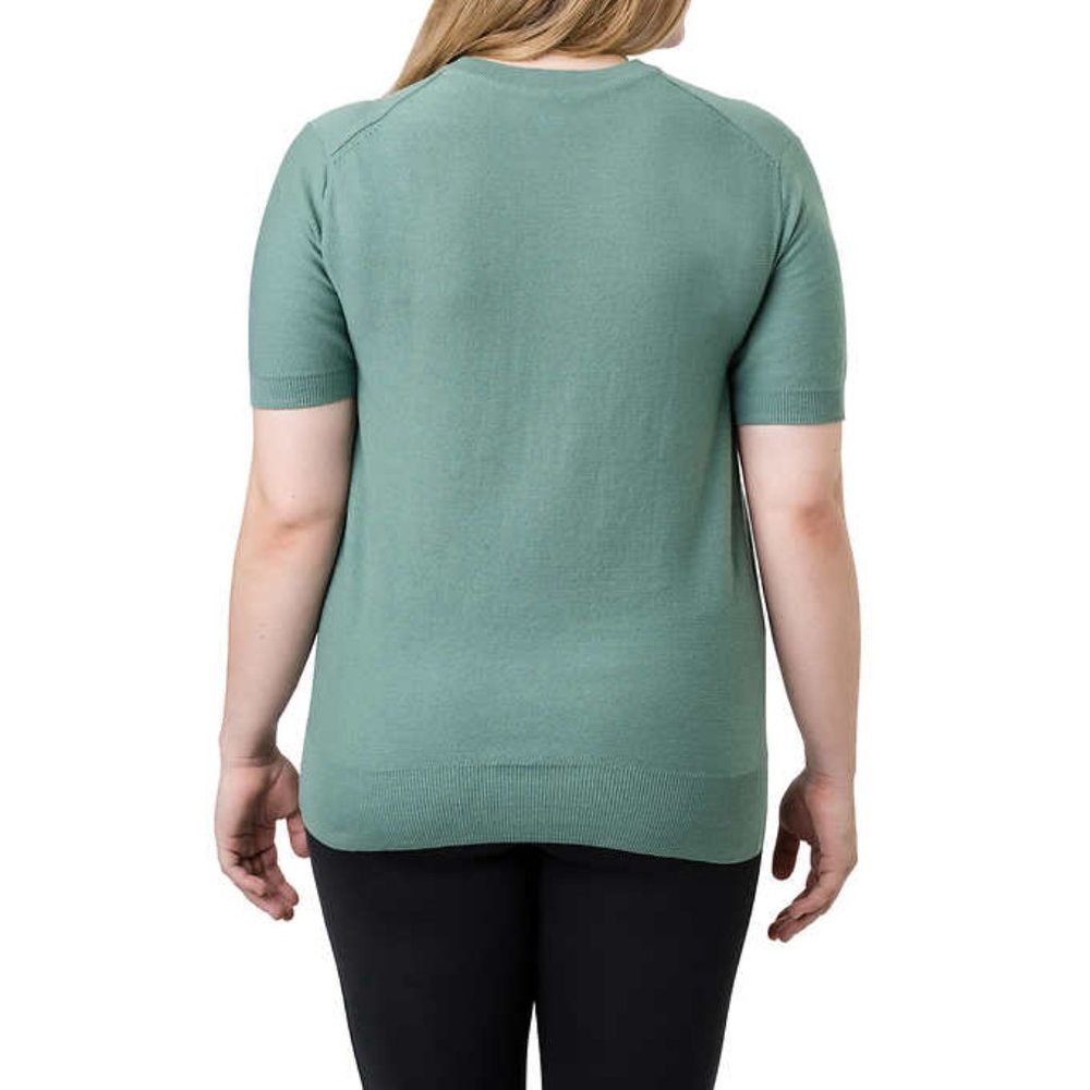 Kersh Women's Ottoman Short Sleeve Silk and Cotton Sweater, Knit Top Green