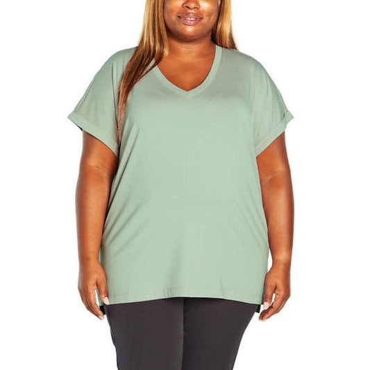 Banana Republic Women’s V Neck T-Shirt, Short Rolled Sleeve Relaxed Top | Green Shirt