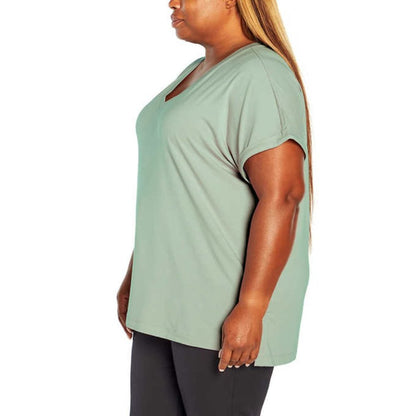 Banana Republic Women’s V Neck T-Shirt, Short Rolled Sleeve Relaxed Top | Green Shirt