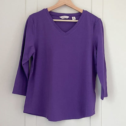 Weatherproof Vintage Women's 3/4 Sleeve V Neck T-shirt | Purple Top