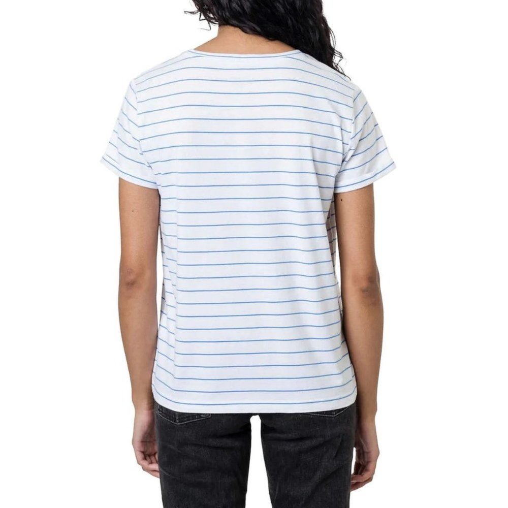 Elle Cotton Embroidered T-shirt, Casual Top, Shirt | Blue and White Stripe