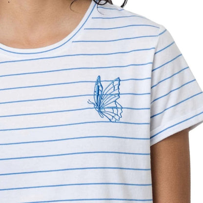 Elle Cotton Embroidered T-shirt, Casual Top, Shirt | Blue and White Stripe