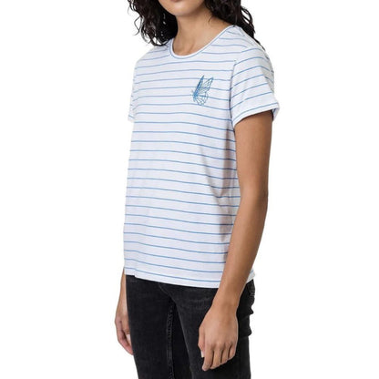 Elle Cotton Embroidered T-shirt, Casual Top, Shirt | Blue and White Stripe