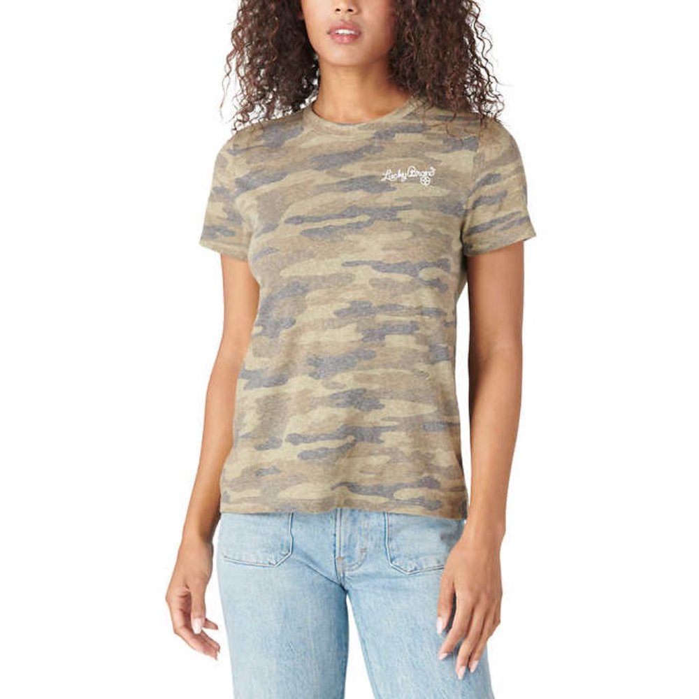 Lucky Brand Women's Graphic Tee Cotton T-Shirt | Camo pattern Green