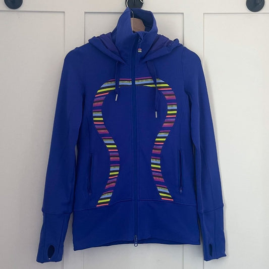 Lululemon Royal Blue and Rainbow Vintage In Stride Jacket Hooded Sweater