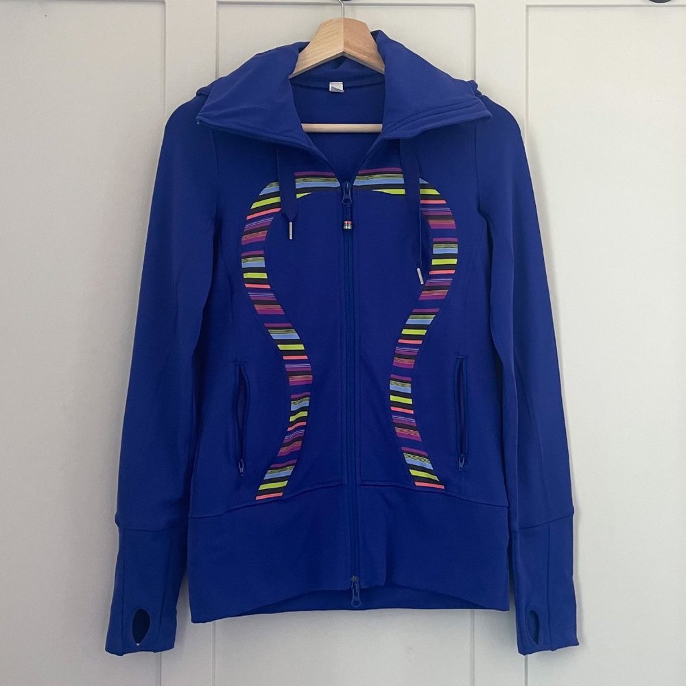 Lululemon Royal Blue and Rainbow Vintage In Stride Jacket Hooded Sweater