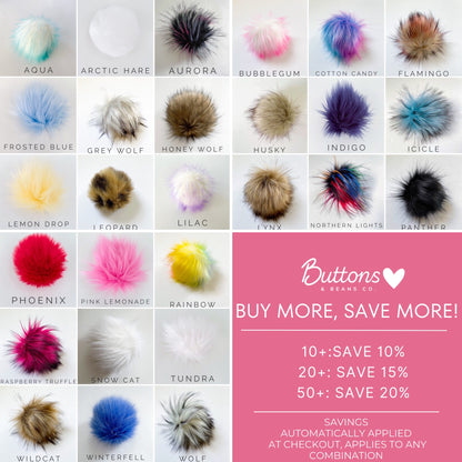 Create a Box of XL Faux Fur Pompom | Custom Tie, Button or Snap Pom pom