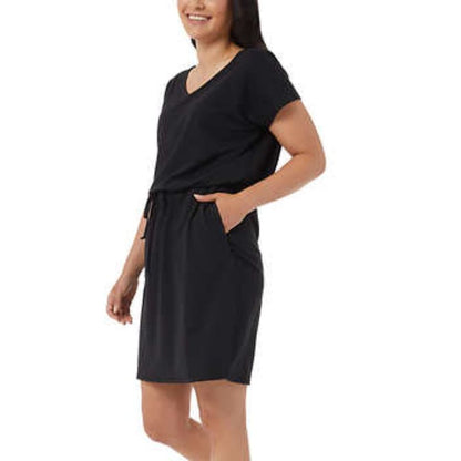 32 Degrees Women's V-neck Dress | Black, Sports Dress, Summer, Light Drawstring - 32 Degrees- Buttons & Beans Co.