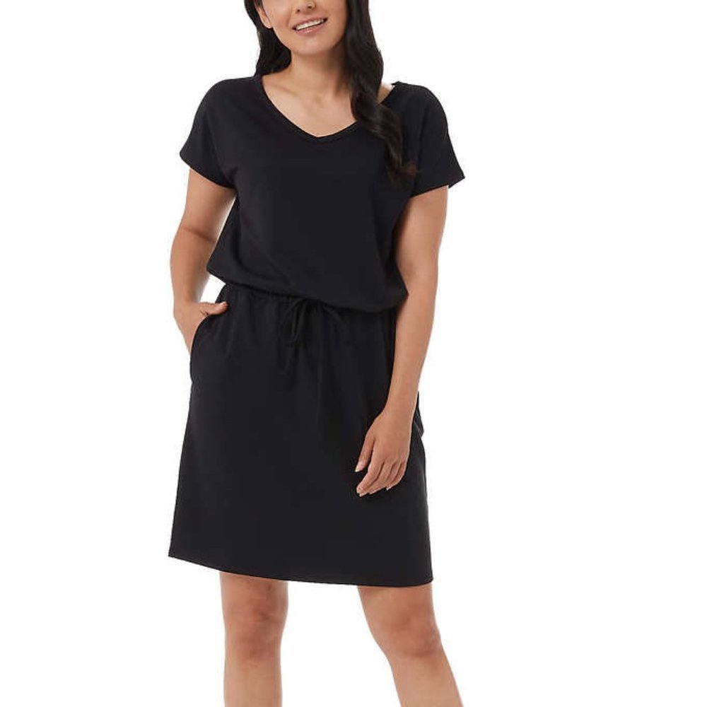 32 Degrees Women's V-neck Dress | Black, Sports Dress, Summer, Light Drawstring - 32 Degrees- Buttons & Beans Co.