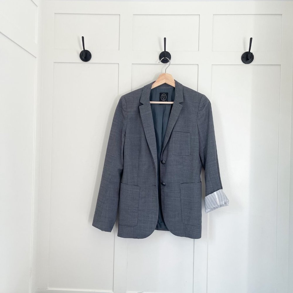 8, Talula Exeter Boyfriend Blazer | Grey with stripe roll up cuffs - TALULAH- Buttons & Beans Co.
