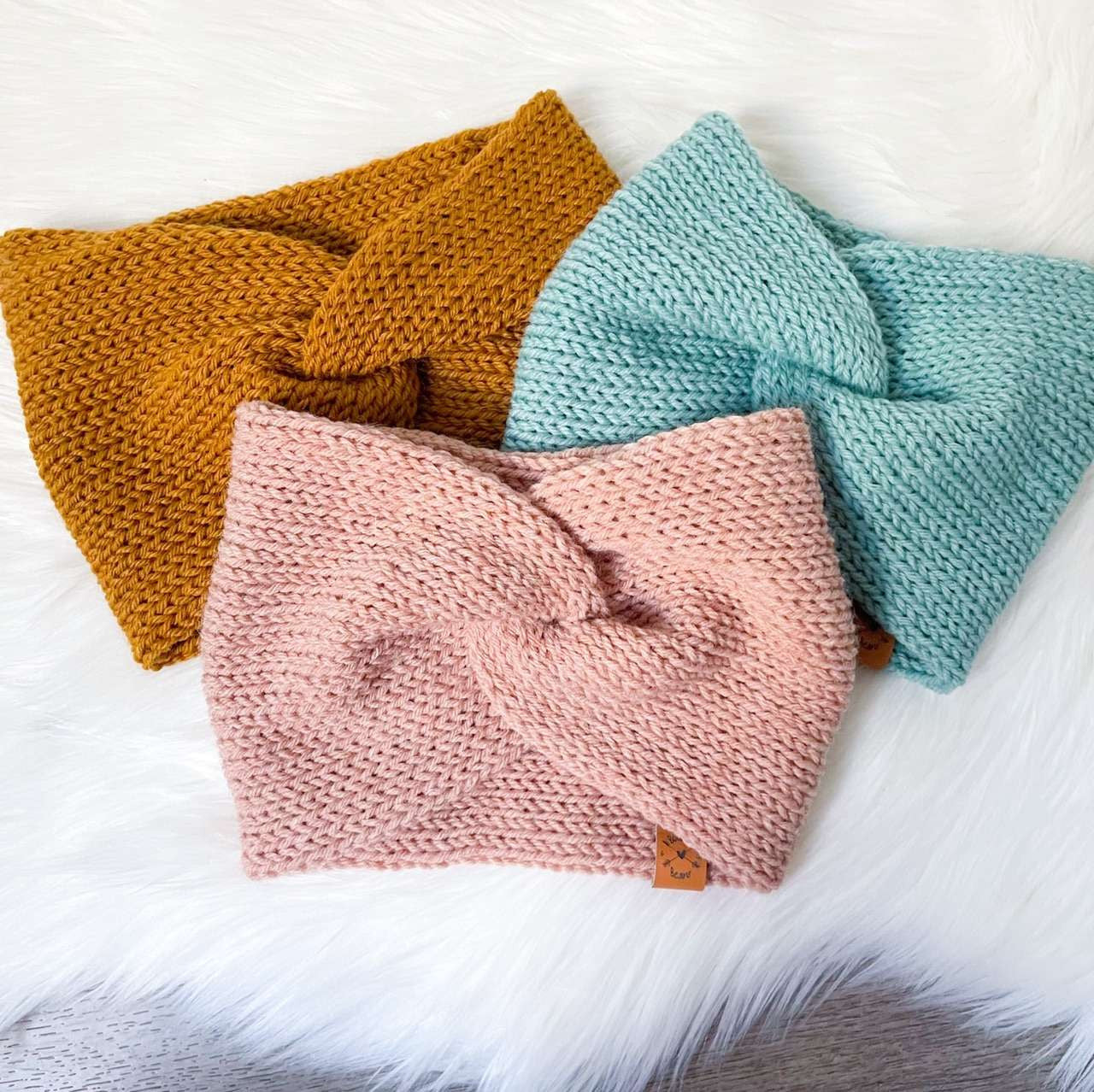 Twist Ear Warmer | Knit Headband Soft, luxurious, long pile faux fur fabric by the yard supplier, Calgary, Canada