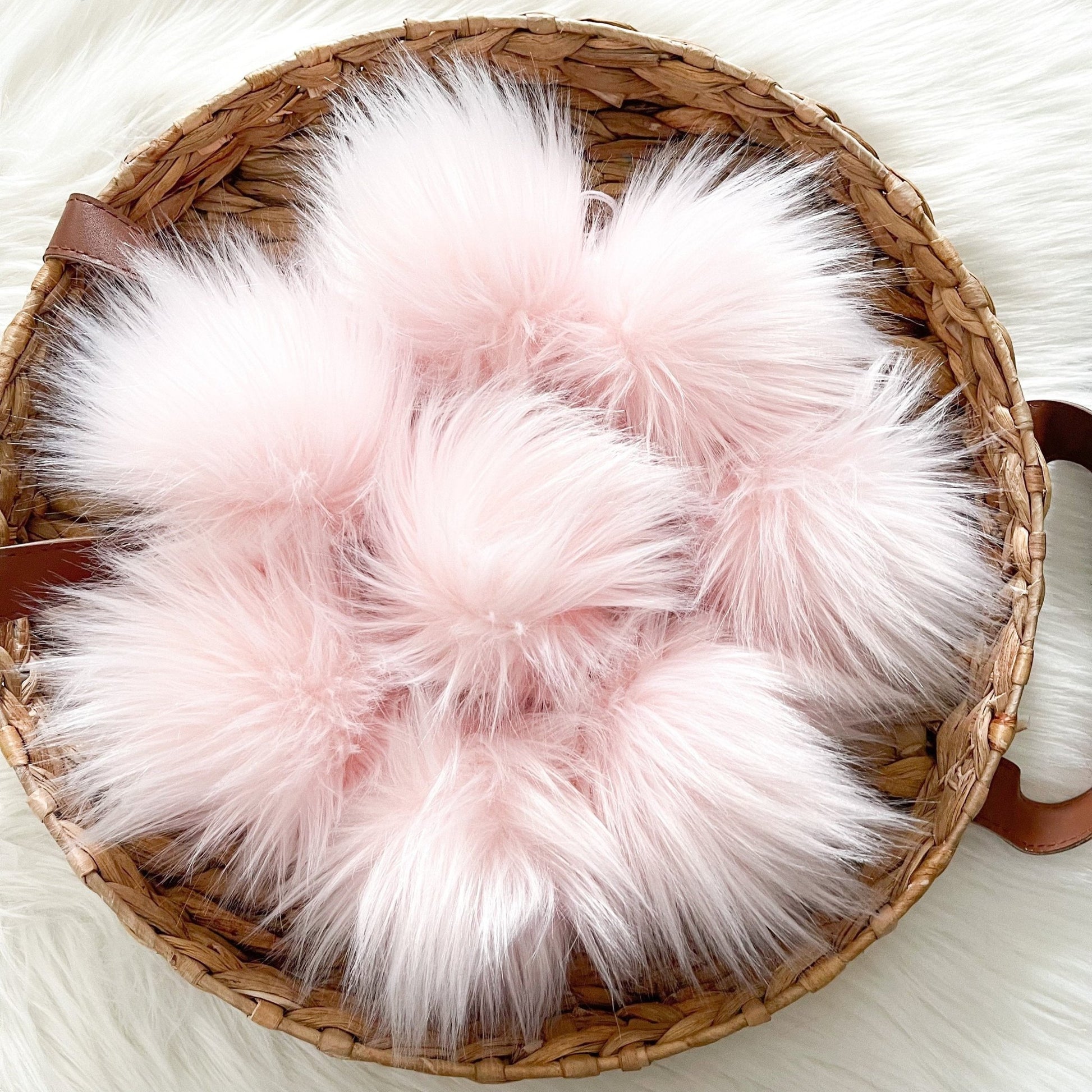Blush Pink Faux Fur Pompom | Pink, Snap, Tie or Button on Pom Pom - Buttons & Beans Co.- Buttons & Beans Co.
