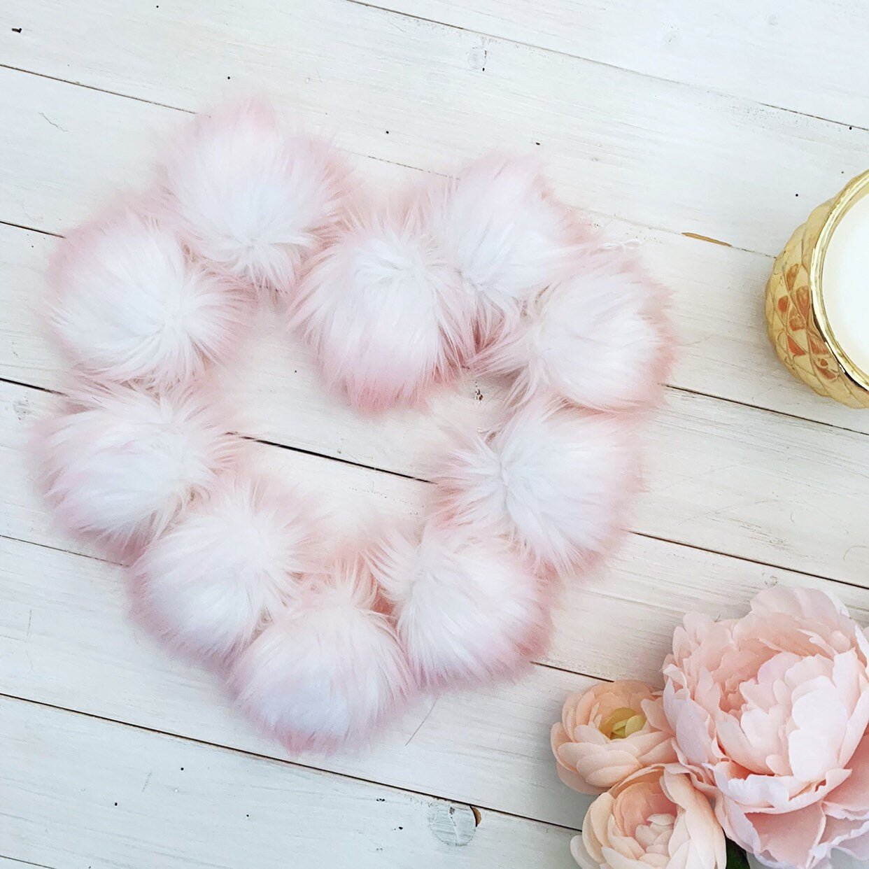 Candy Floss Luxury Faux fur pompom | Pink and White, Snap, Button, or Tie - Buttons & Beans Co.- Buttons & Beans Co.