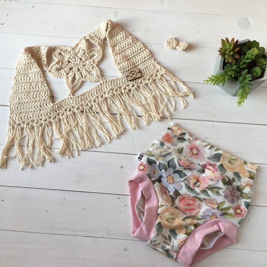 Delilah | Crochet Fringe Vest | Ivory, Boho Flower vest - Buttons & Beans Co.- Buttons & Beans Co.