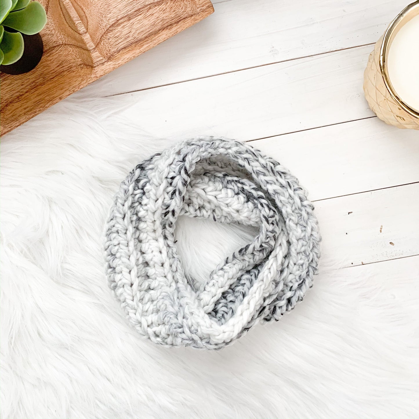 Infinity Scarf | Kids Marble White and Grey Chunky Crochet Double Loop Scarves - Buttons & Beans Co.- Buttons & Beans Co.