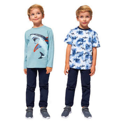 Kids Headquarters Kid's 3-piece Set, Long, Short Sleeve Shark Shirt, Navy Pants - Kids Headquarters- Buttons & Beans Co.