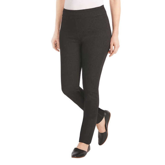 Dalia Pull on Tummy Control Stretch Ponte Pants, Grey and Blue Houndstooth