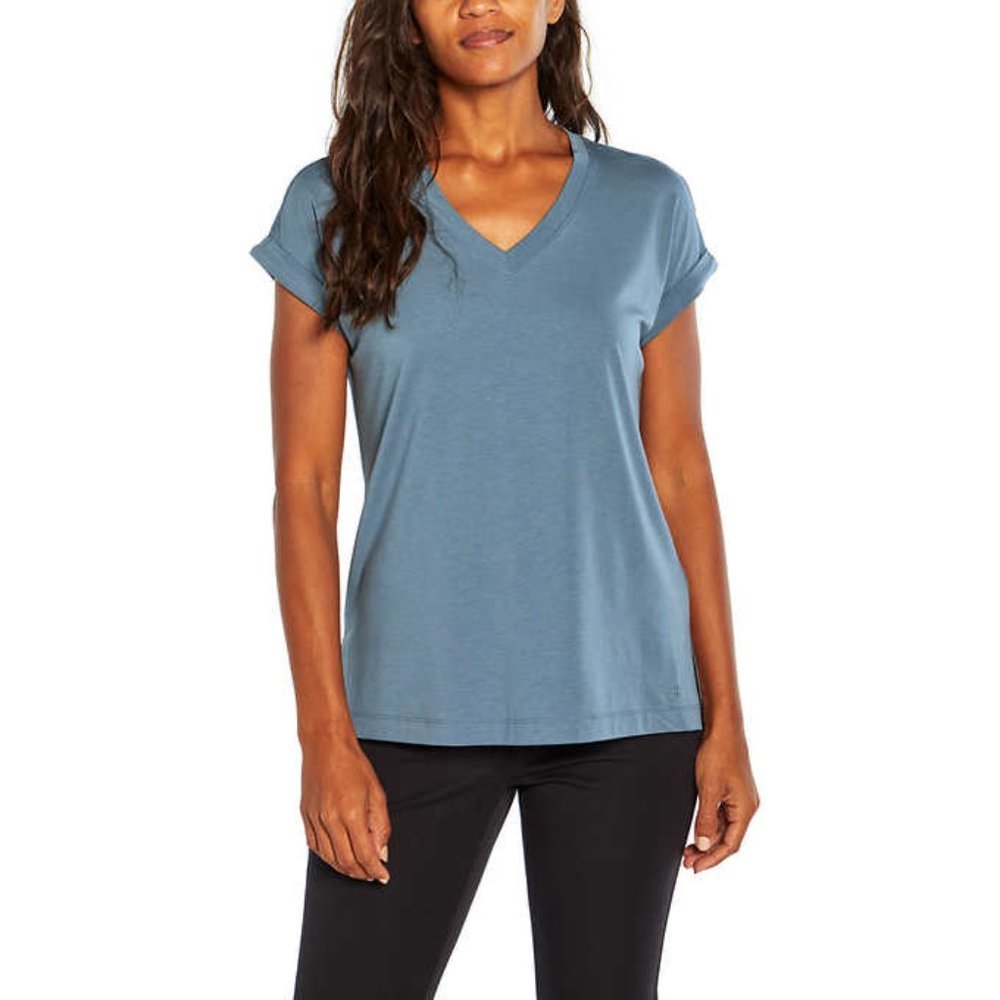 M, NEW BR Women’s V Neck T-Shirt, Short Rolled Sleeve Relaxed Top | Blue Shirt, nwt - Banana Republic- Buttons & Beans Co.