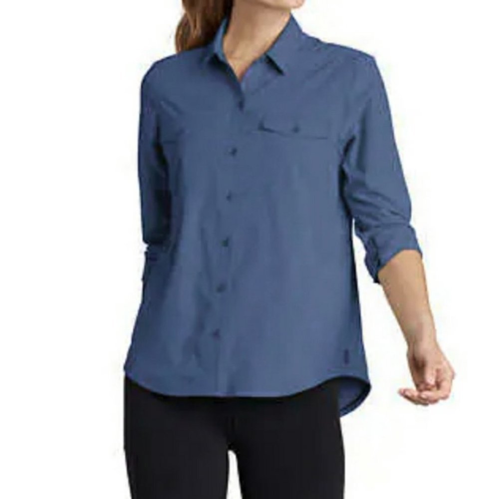 NEW Eddie Bauer Women's Departure Shirt | Blue Button-up Long Sleeve Blouse, nwt - Eddie Bauer- Buttons & Beans Co.