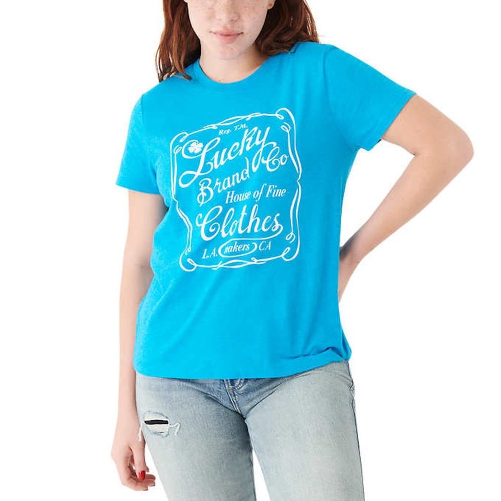 NEW Lucky Brand Women's Graphic Tee Cotton T-Shirt | Blue Top, Ladies Short Slee, nwt - Lucky Brand- Buttons & Beans Co.