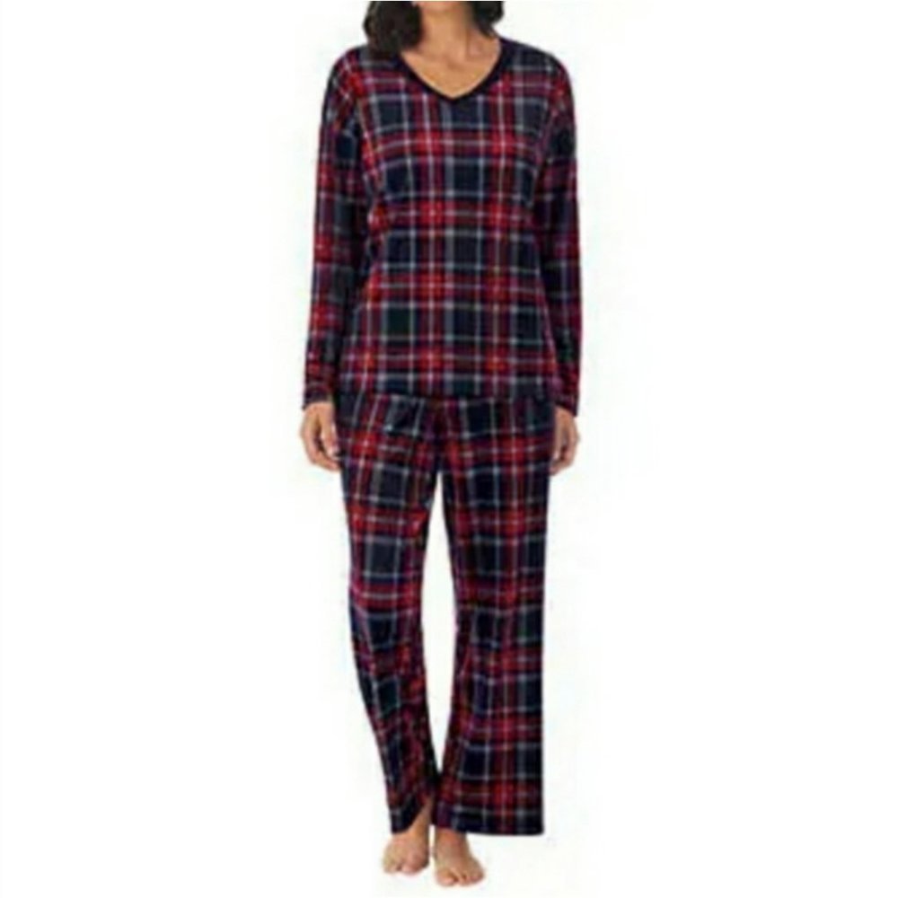 NEW Nautica Silky Fleece Women's 2-piece Pajama Set | Red Blue, nwt - Nautica- Buttons & Beans Co.