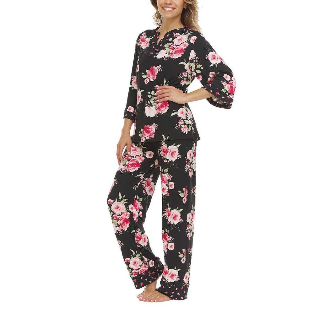 S, NEW Flora Nikrooz Women's 2-piece Pyjama Set | Black and Pink Floral Loungewear, nwt - Flora Nikrooz- Buttons & Beans Co.