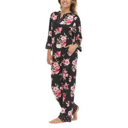 S, NEW Flora Nikrooz Women's 2-piece Pyjama Set | Black and Pink Floral Loungewear, nwt - Flora Nikrooz- Buttons & Beans Co.