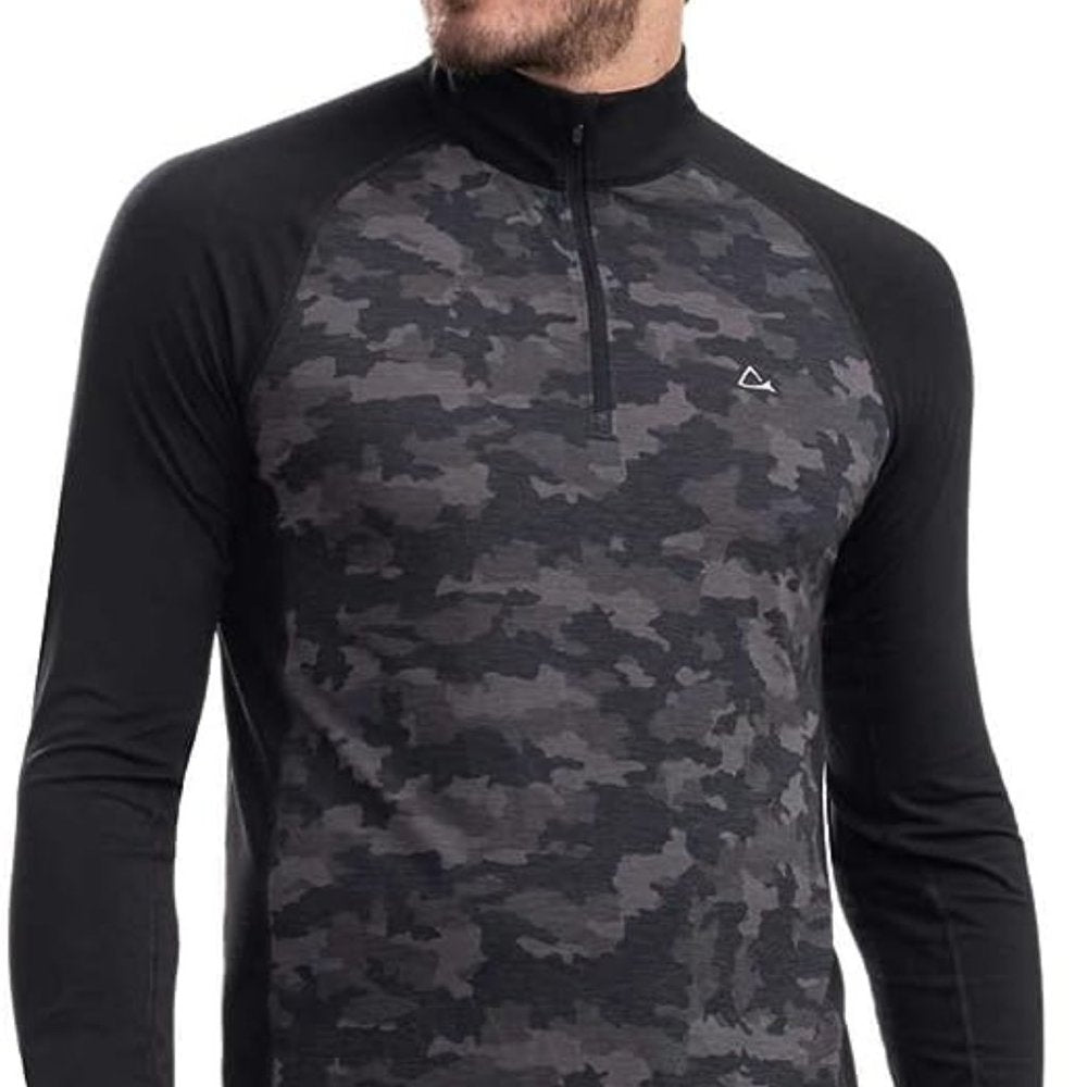 S, NEW Paradox Mens' Base Layer Top, Merino Wool | Black and Grey Camo Thermal, nwt - Paradox- Buttons & Beans Co.
